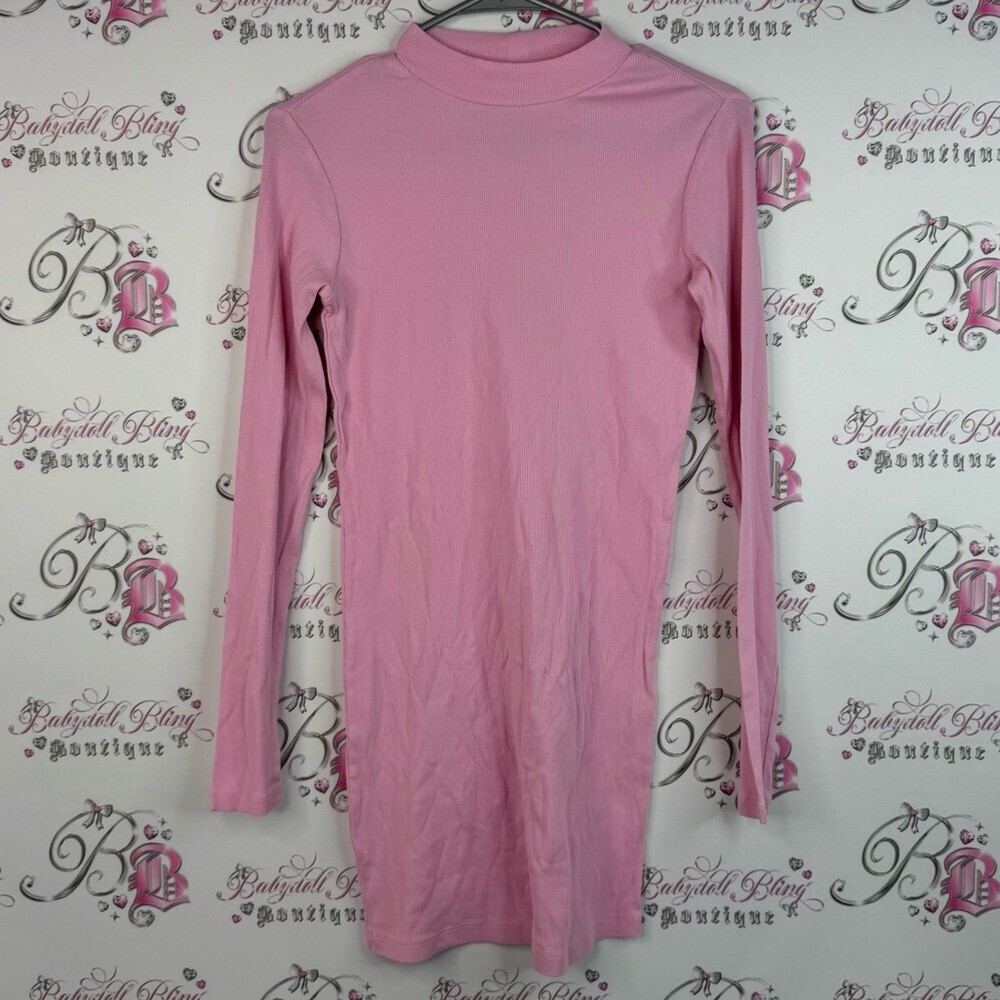 NOBO no boundaries dress turtleneck bubblegum bright Pink Ribbed mini dress